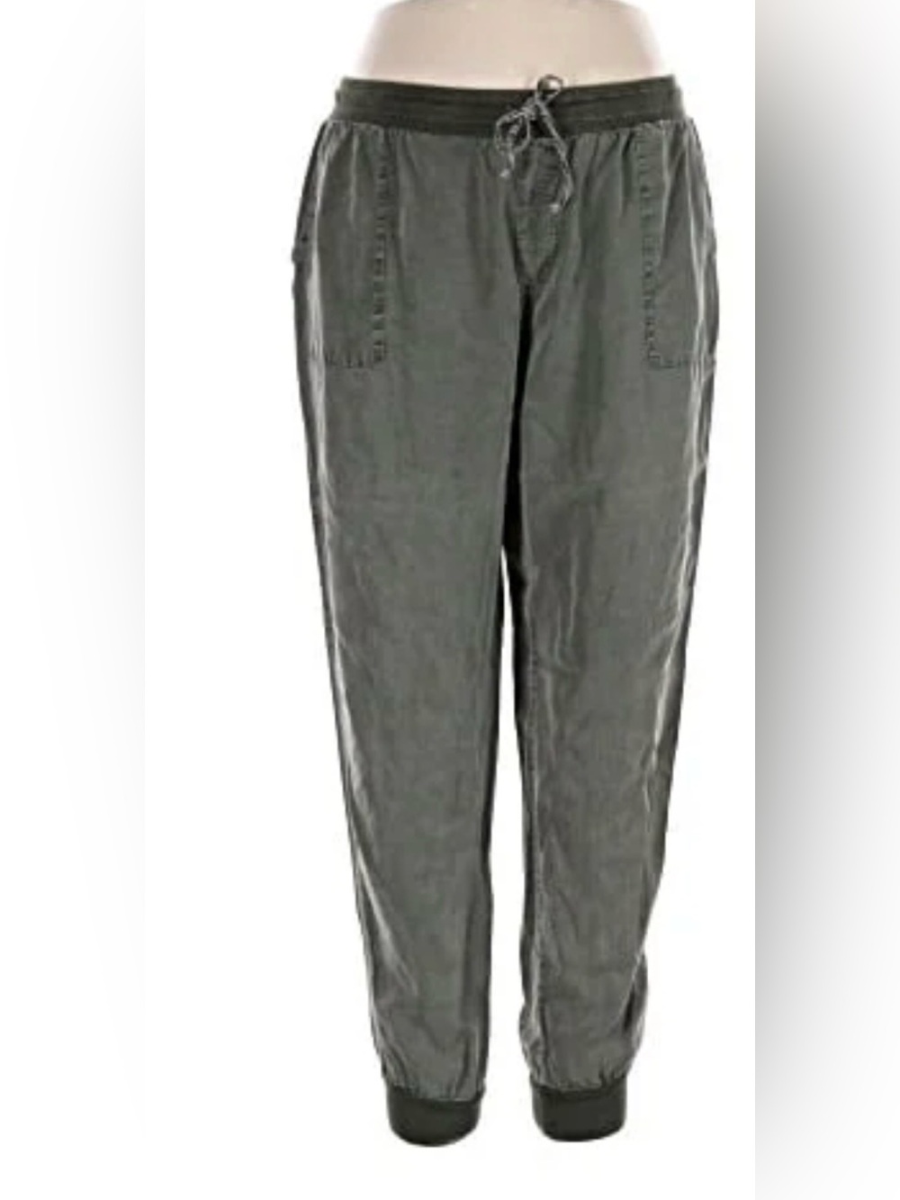 Casual Olive Drawstring Jogger Pants with Ribbed Waistband